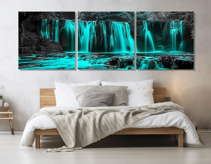 Abstract Waterfall Canvas – Scenic Wall Art | Cyan Decor | Framed & Ready to Hang
