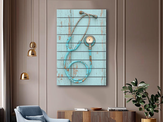 Vintage Stethoscope Print Rustic Wood Wall Art – Healthcare Office Decor