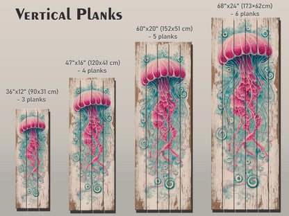 Jellyfish Wood Art – Nautical Wall Art Printed on Natural Wood with Soft Tones