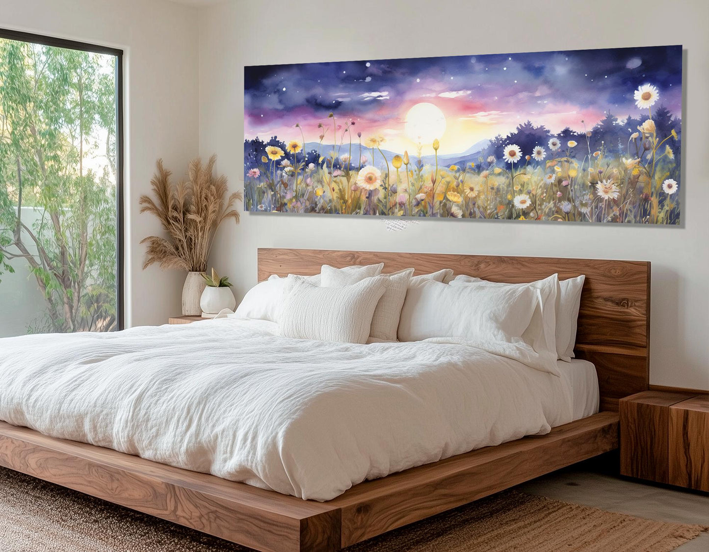 Wildflowers Field Canvas Print – Full Moon Floral Wall Decor | Framed Gallery Wrapped