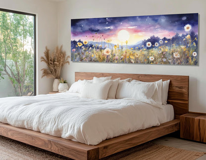 Wildflowers Field Canvas Print – Full Moon Floral Wall Decor | Framed Gallery Wrapped