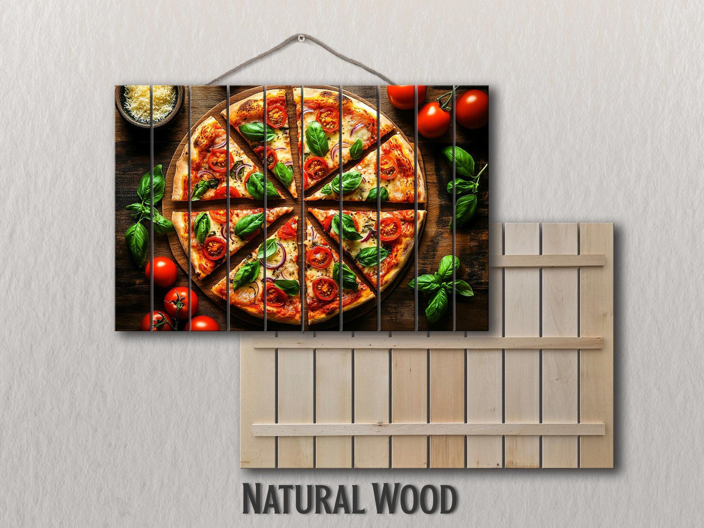 Pizza Wall Art - Colorful Pizza Print on Wood | Rustic Kitchen Wall Decor