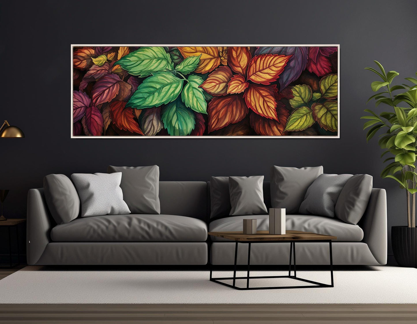 Retro Canvas Art - Colorful Leaf Wall Art Framed Print | Rustic Wildflowers Decor
