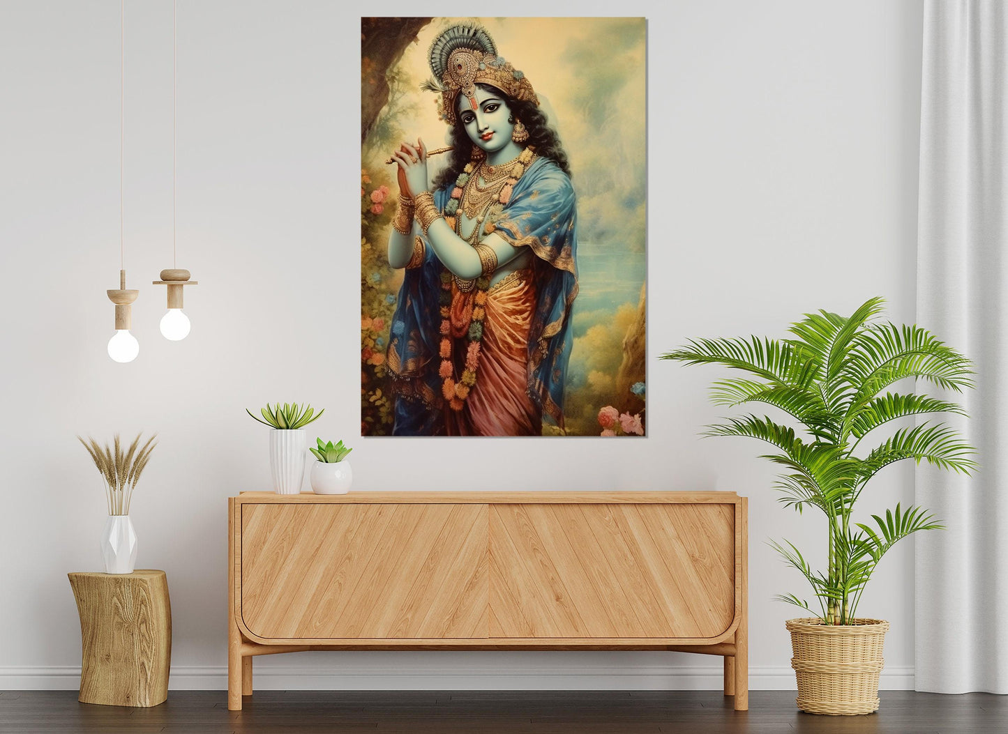 Lord Krishna Canvas Print, Indian Hindu God Painting, Indian Wall Art, Indian God Poster, Framed and Ready to Hang
