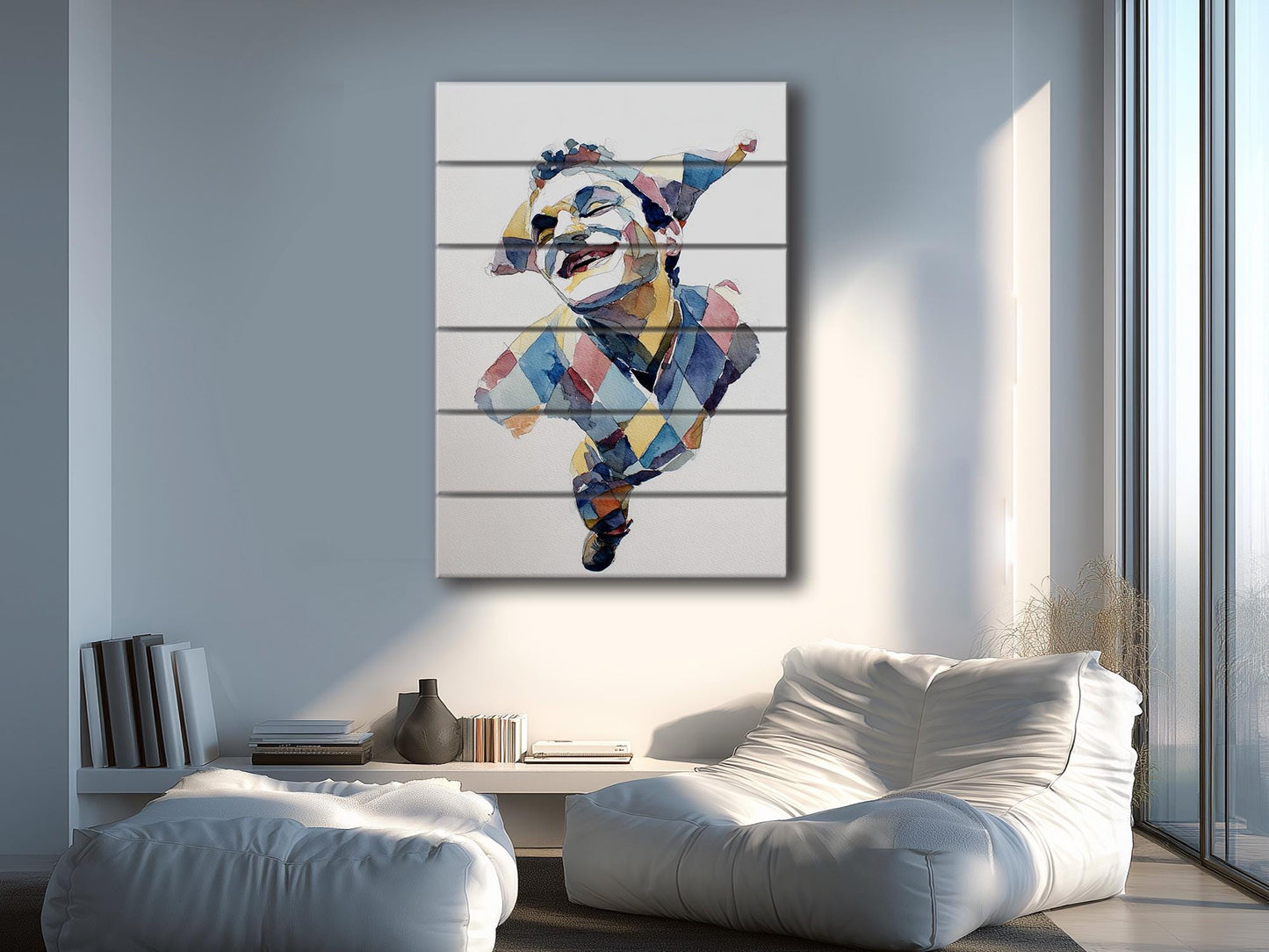 Wooden Wall Art - Rustic Wood Print Jester Watercolor on Natural Wood Plank Painting