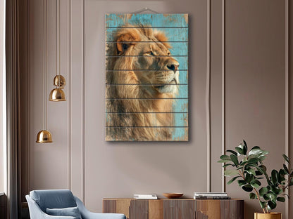 Wood Wall Art – Majestic Lion Wood Print | Rustic Wildlife Wall Decor