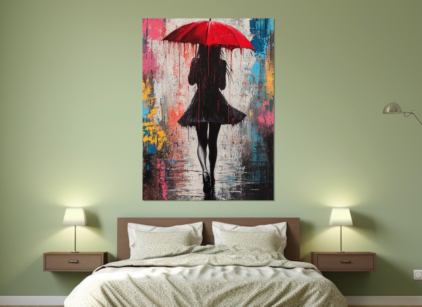 Graffiti Canvas Print - Girl With Umbrella Art, Ready to Hang Cotton Canvas