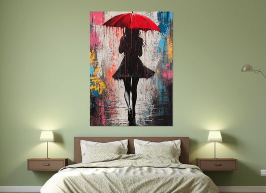 Graffiti Canvas Print - Girl With Umbrella Art, Ready to Hang Cotton Canvas