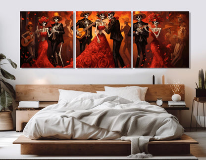 Day of the Dead Canvas – Large Skeleton Dance Print | Framed & Ready to Hang