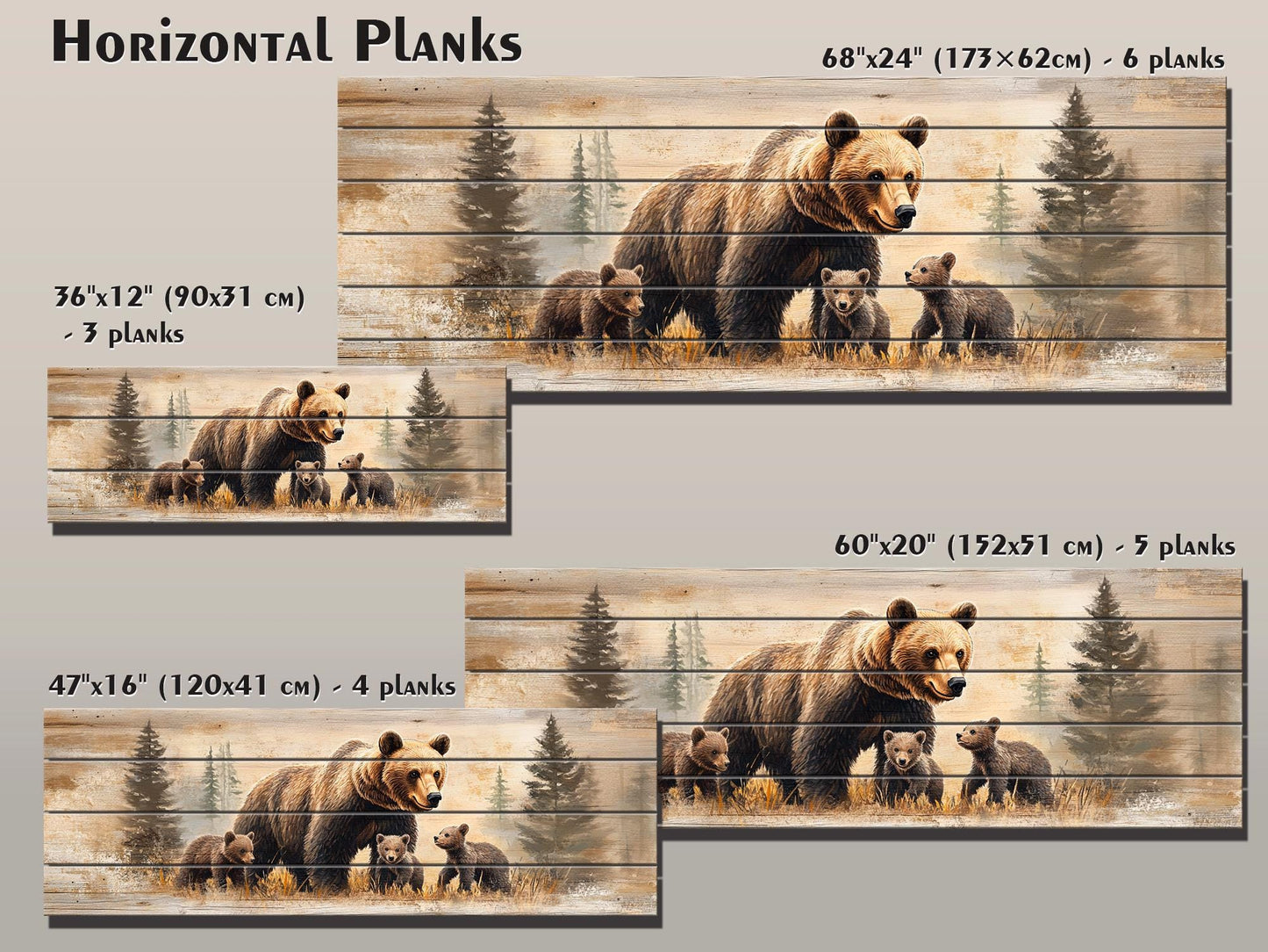 Rustic Wood Wall Art | Bear Family Artwork on Natural Wood - Cozy Rustic Cabin Decor
