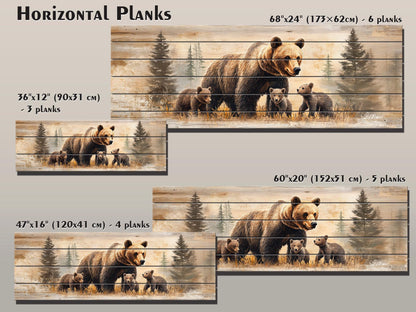 Rustic Wood Wall Art | Bear Family Artwork on Natural Wood - Cozy Rustic Cabin Decor