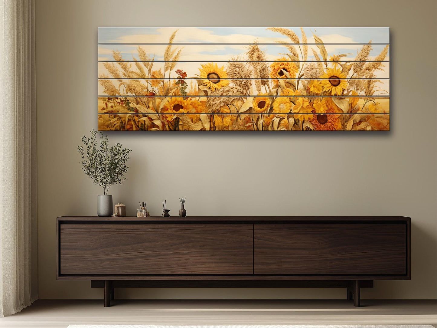 Rustic Wood Wall Art – Large Farmhouse Wall Decor with Sunflower Wood Print