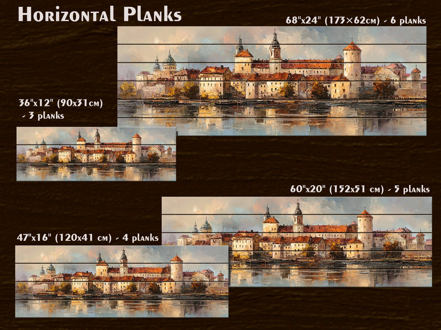 Krakow Skyline Wood Print – Rustic Wall Art With Castle River Painting On Distressed Wood