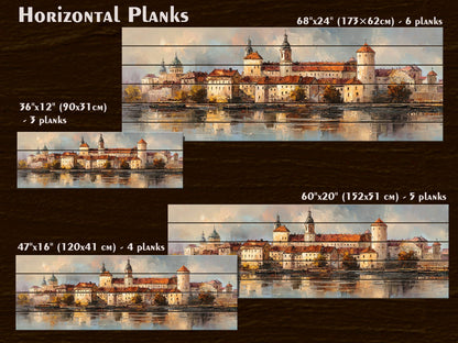 Krakow Skyline Wood Print – Rustic Wall Art With Castle River Painting On Distressed Wood