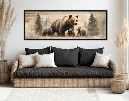 Brown Bear Canvas Print – Rustic Forest Painting | Framed Ready to Hang Wall Art