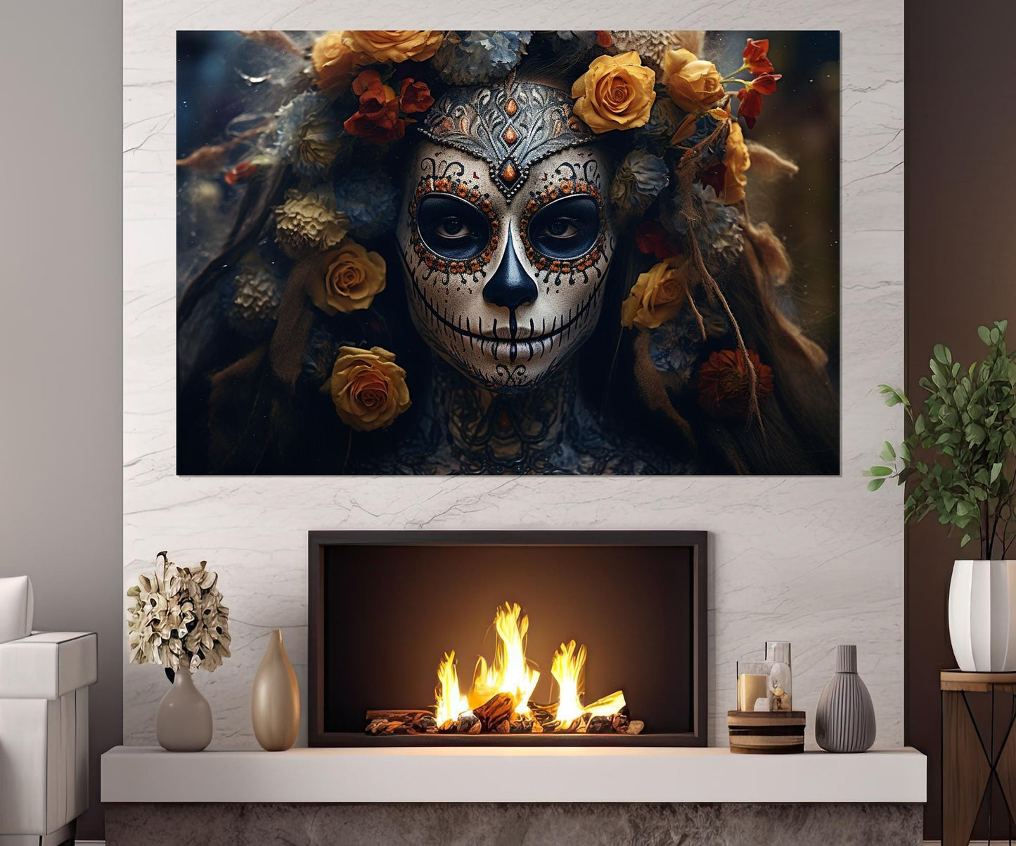 Day of the Dead Woman Canvas Print, Mexican Wall Art, Framed and Ready to Hang