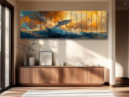 Marlin Wood Wall Art – Colorful Marlin Print on Natural Wood Planks