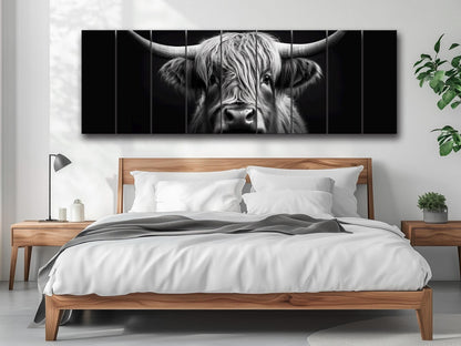 Highland Cow Wall Art – Rustic Farmhouse Wood Decor | Black And White Cow Print