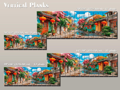 Old Shanghai Wood Wall Art, Chinese Street Scene Print on Wood