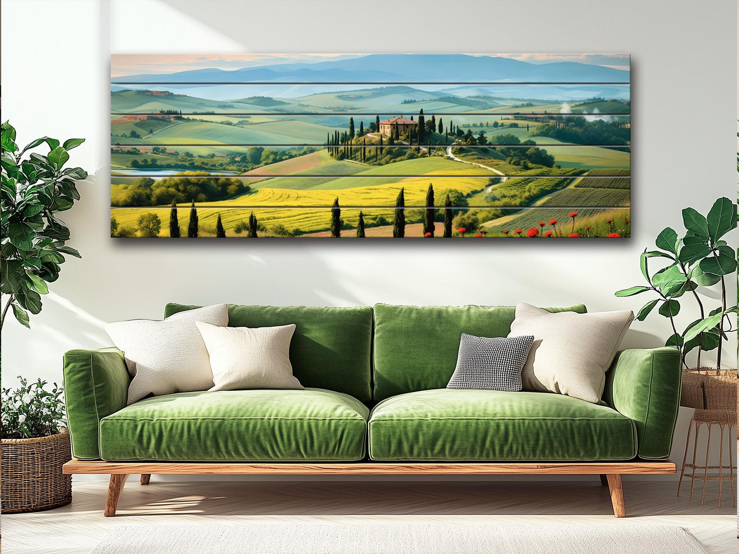 Rustic Wood Wall Art – Scenic Tuscany Landscape Art on UV Printed Wood