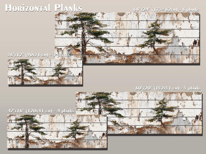 Wabi Sabi Wood Art – Rustic Wall Art with Pine Trees on Textured Wood Panel