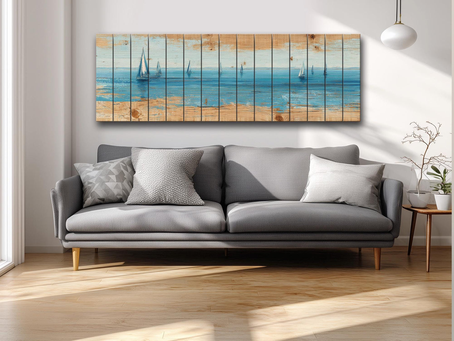Sailing Ocean Wall Art – Minimal Seascape Art on UV Printed Wood for Coastal Decor