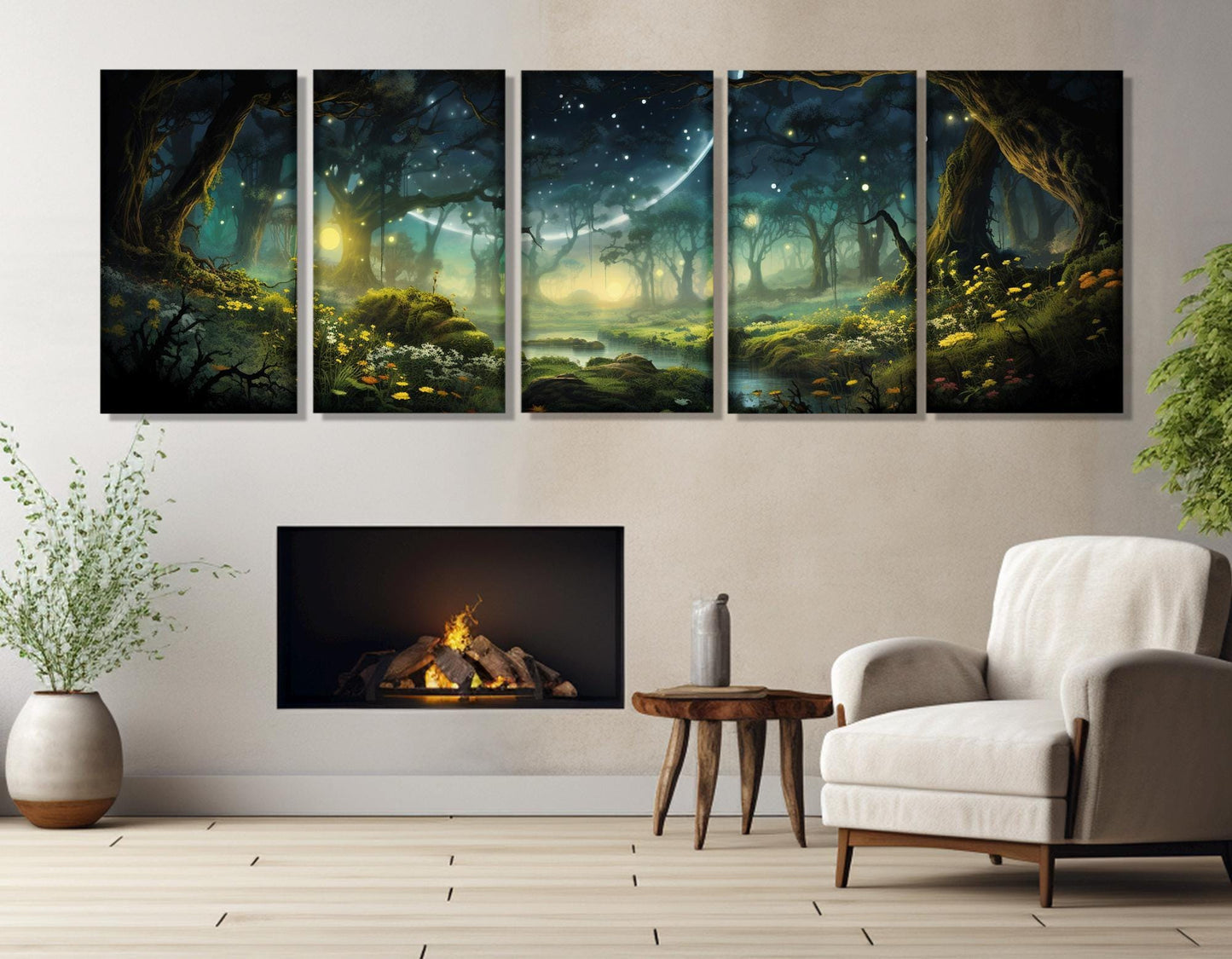 Fantasy Forest Canvas Print – Fireflies Wall Art | Gallery Wrapped Cotton Canvas