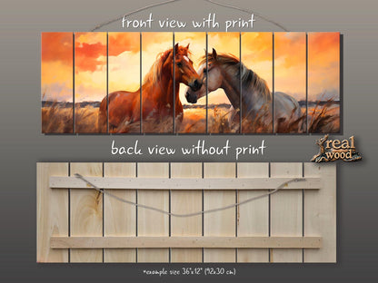 Wood Wall Art – Romantic Horse Couple Painting | Large Wooden Poster Decor