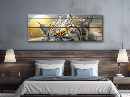 Tender Bobcats Print on Wood, Modern Romantic Wall Art
