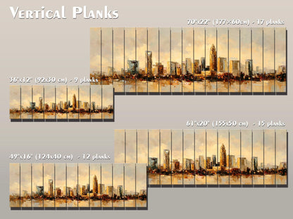 Charlotte Skyline Wood Print – Rustic Wall Art | Beige Cream Painting on Distressed Wood