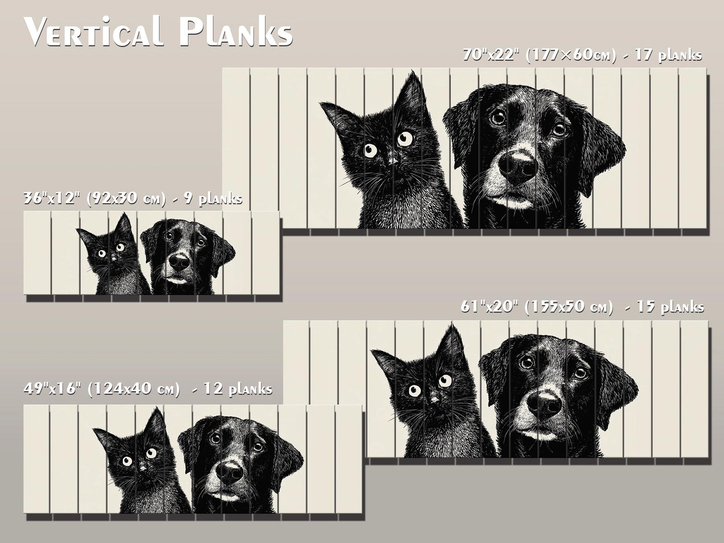 Cat and Dog Print on Wood, Black and White Pet Wall Art, Rustic Bedroom Print