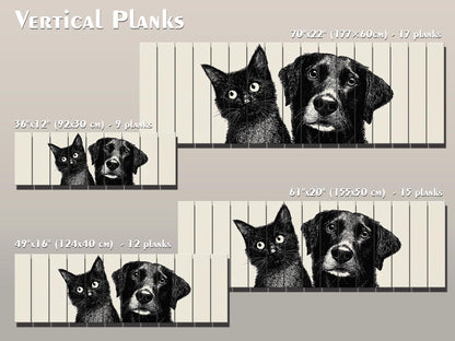Cat and Dog Print on Wood, Black and White Pet Wall Art, Rustic Bedroom Print