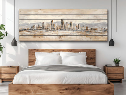 Phoenix Skyline Wood Print – Rustic Wall Art | Minimalist City Painting on Distressed Wood