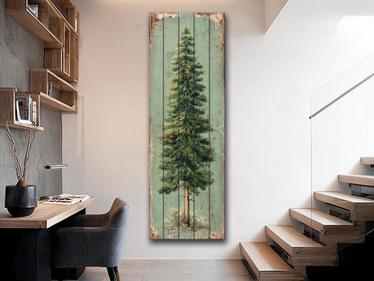 Rustic Wood Wall Art - Stylized Pine Tree Wall Print | Cozy Cabin Decor