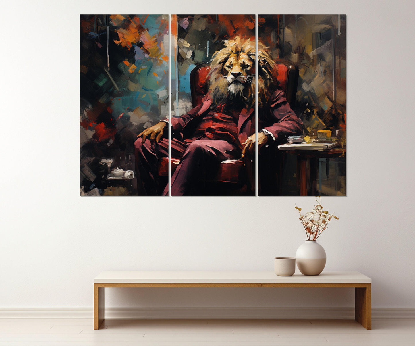 Lion In A Suit Canvas | Boss Office Decor - Framed Canvas Print Ready To Hang