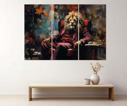 Lion In A Suit Canvas | Boss Office Decor - Framed Canvas Print Ready To Hang