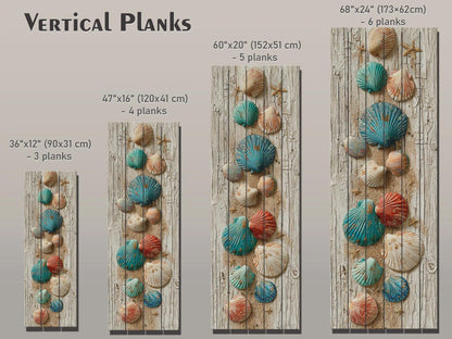 Rustic Wood Wall Art – Coastal Seashell Print on Natural Wood Planks