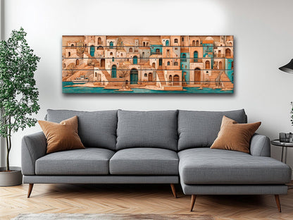 Mediterranean Wood Art - Rustic Coastal Wall Decor | Harbor Panorama Print