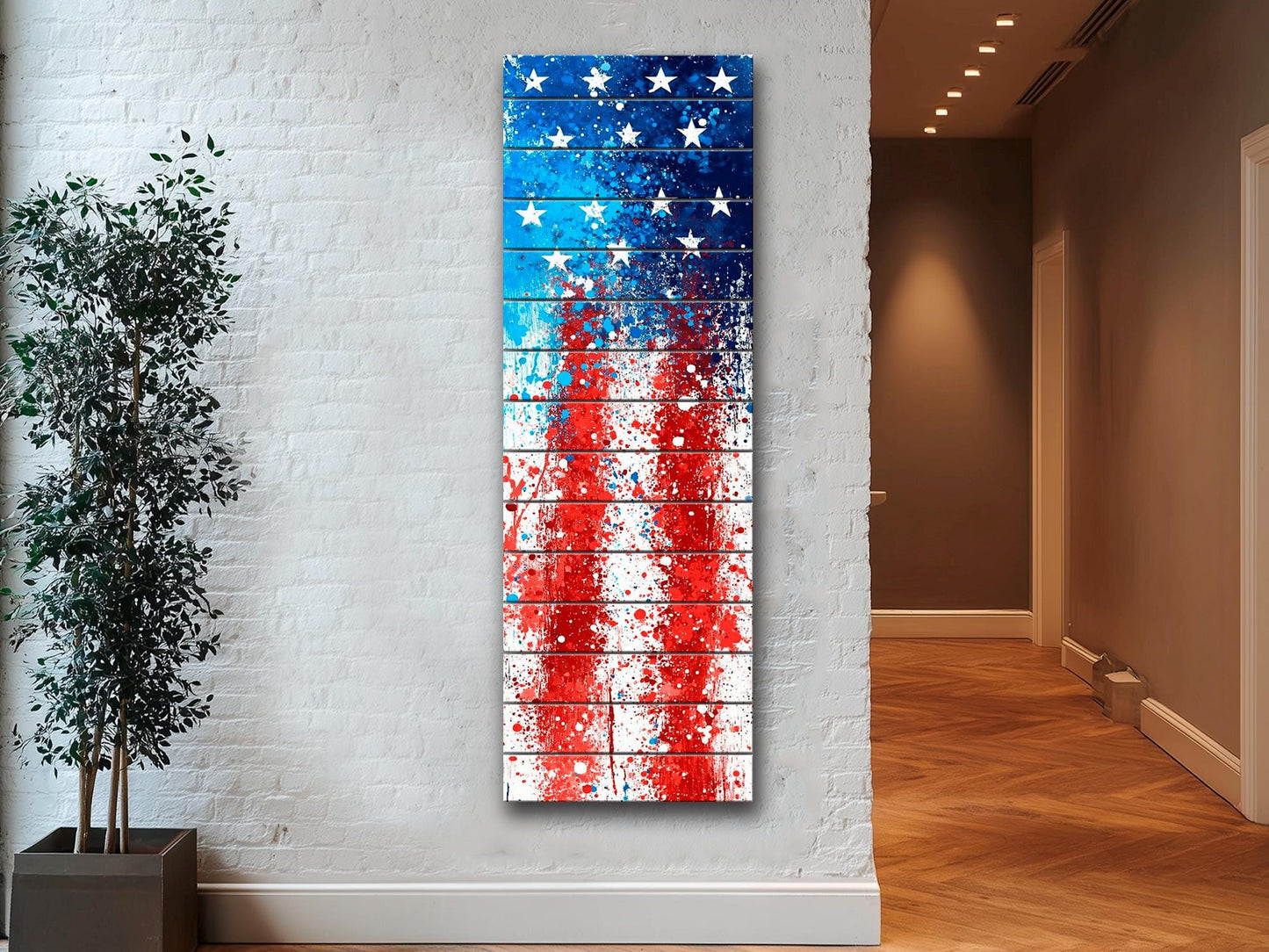 American Flag Wood Art - Abstract USA Flag Print on Natural Wood | Patriotic Wall Decor