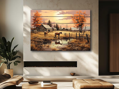 Midwestern Landscape Wood Print - Farmhouse Style Wood Plank Artwork Decor