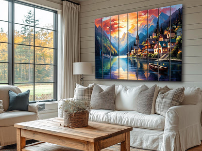 Wood Wall Art – Hallstatt Lake Print on Wood | Alpine Landscape Rustic Decor