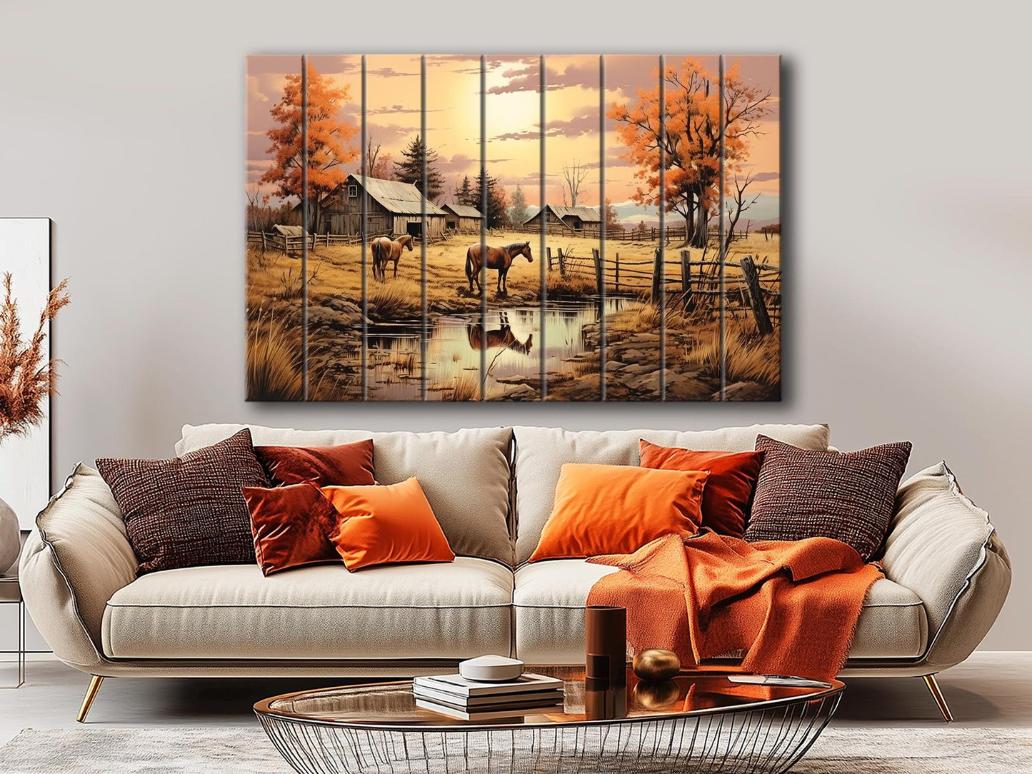 Midwestern Landscape Wood Print - Farmhouse Style Wood Plank Artwork Decor