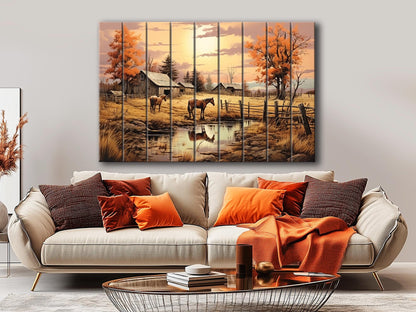 Midwestern Landscape Wood Print - Farmhouse Style Wood Plank Artwork Decor