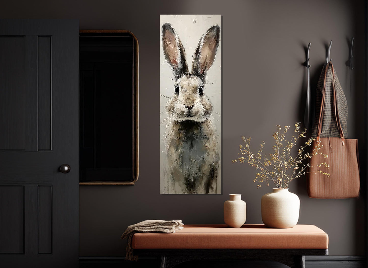 Rabbit Canvas Print - Beige Gray Rabbit Art | Rustic Wall Art Framed & Ready to Hang