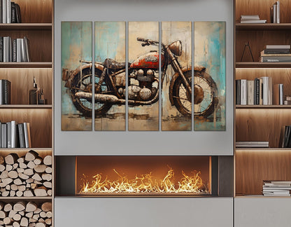Motorcycle Canvas Print - Rustic Biker Club Decor | Framed, Ready to Hang
