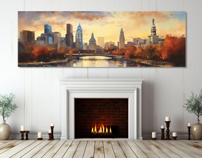 Philadelphia Wall Art – Large Abstract City Painting on Cotton Canvas | Framed Print