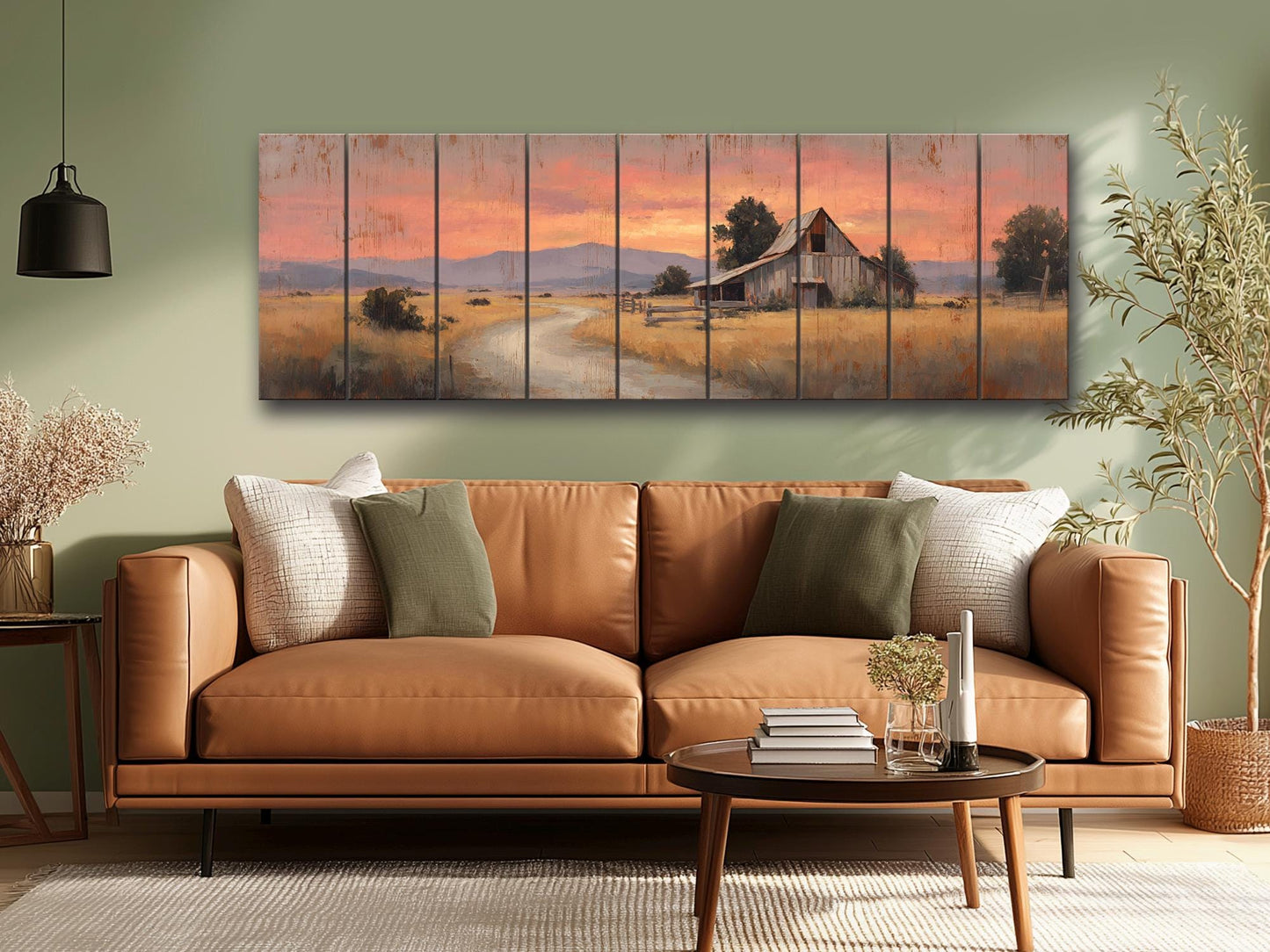 Rustic Barn Wall Art – Handcrafted Wood Print of Peaceful Country Barn at Sunset