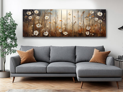 Wildflowers Field Painting Printed on Natural Wood - Wildflowers Field Print