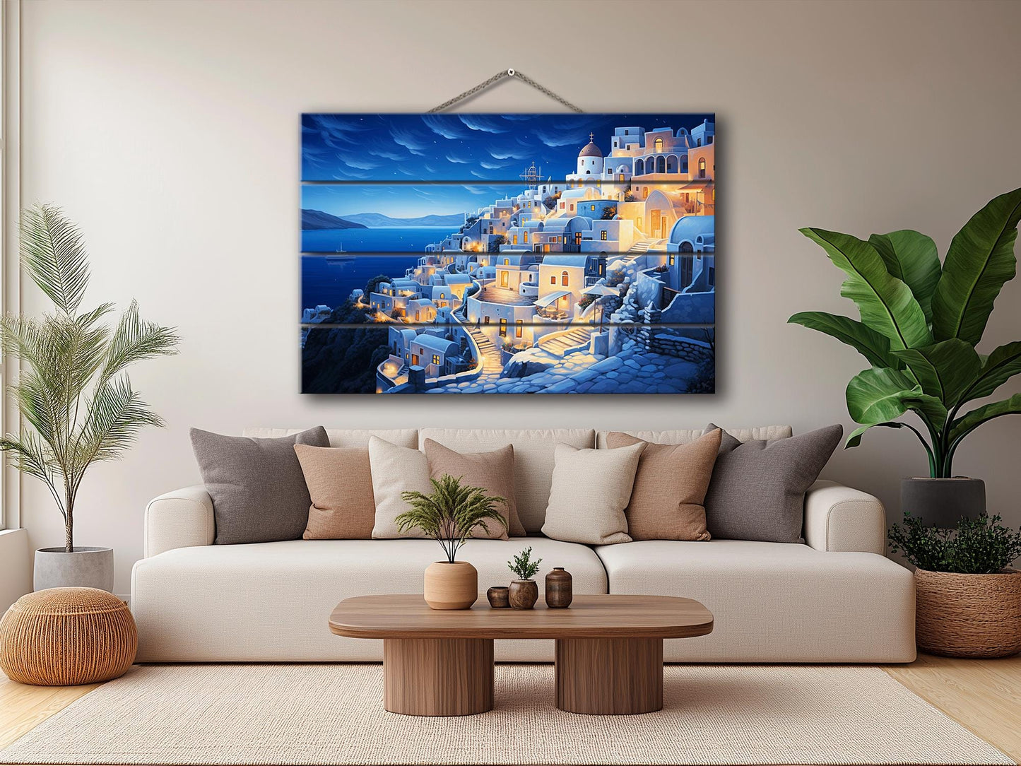 Santorini Wood Art - Abstract Santorini Painting on Wood | Greek Wall Art Decor