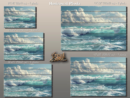 Rustic Wood Wall Art - Scenic Ocean Print on Wood, Sea Waves Painting, Ocean Waves Print, Ocean Wall Art, Sea Water Wall Art, Wooden Decor